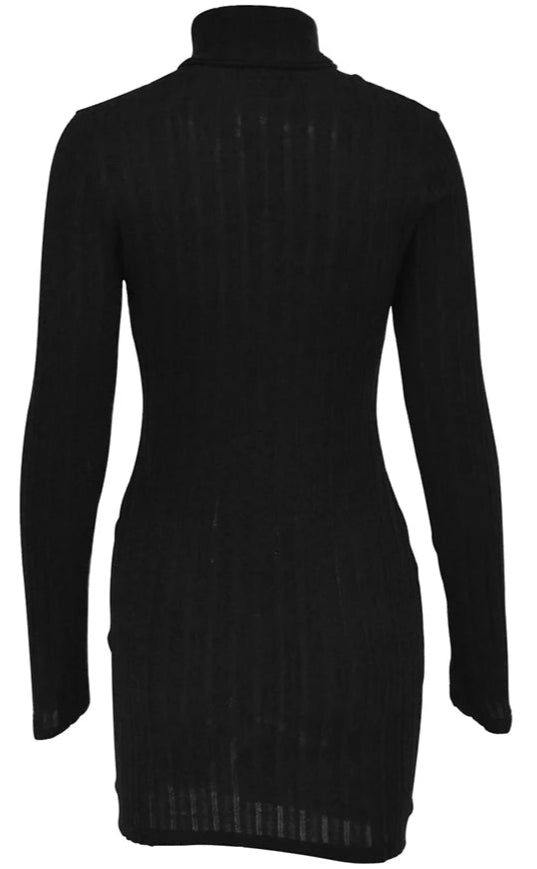 New Sexy Mini Dress For Women Autumn Black Solid Turtleneck Long Sleeves Sheath Dress Club Elegant Bodycon Party Dresses Female