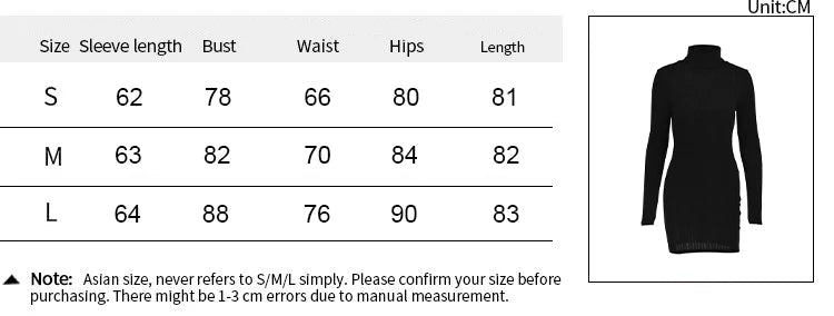 New Sexy Mini Dress For Women Autumn Black Solid Turtleneck Long Sleeves Sheath Dress Club Elegant Bodycon Party Dresses Female